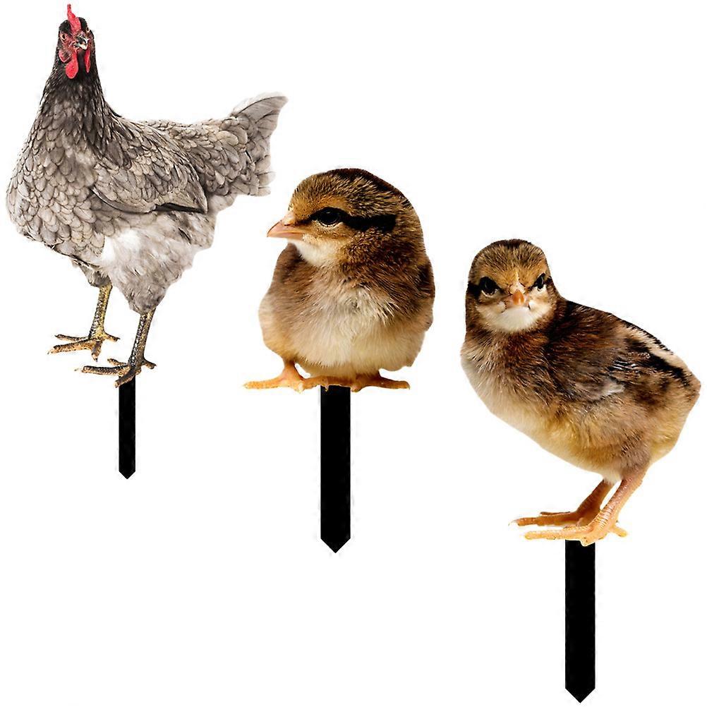 Chicken Yards Garden Stake Outdoor Ornament Realistic Chicken Shape Acrylic Decorative 3Pcs