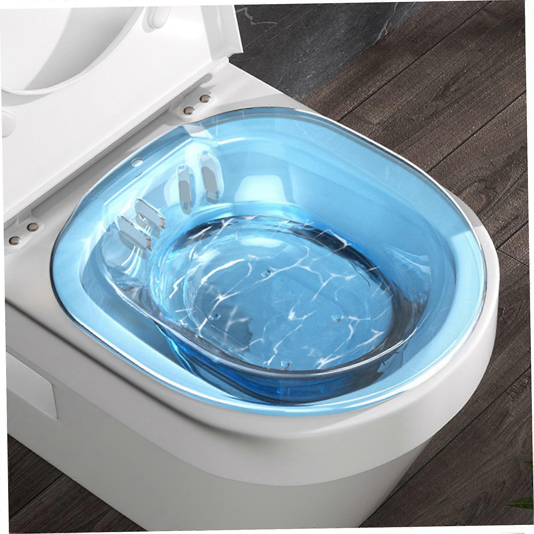 Seat Bath Portable Over the Toilet Sitz Bath AntiOverflow 14 x 15 x 4 cm Bidet Attachment for Hemorrhoids Postpartum Private Care (Transparent Blue)