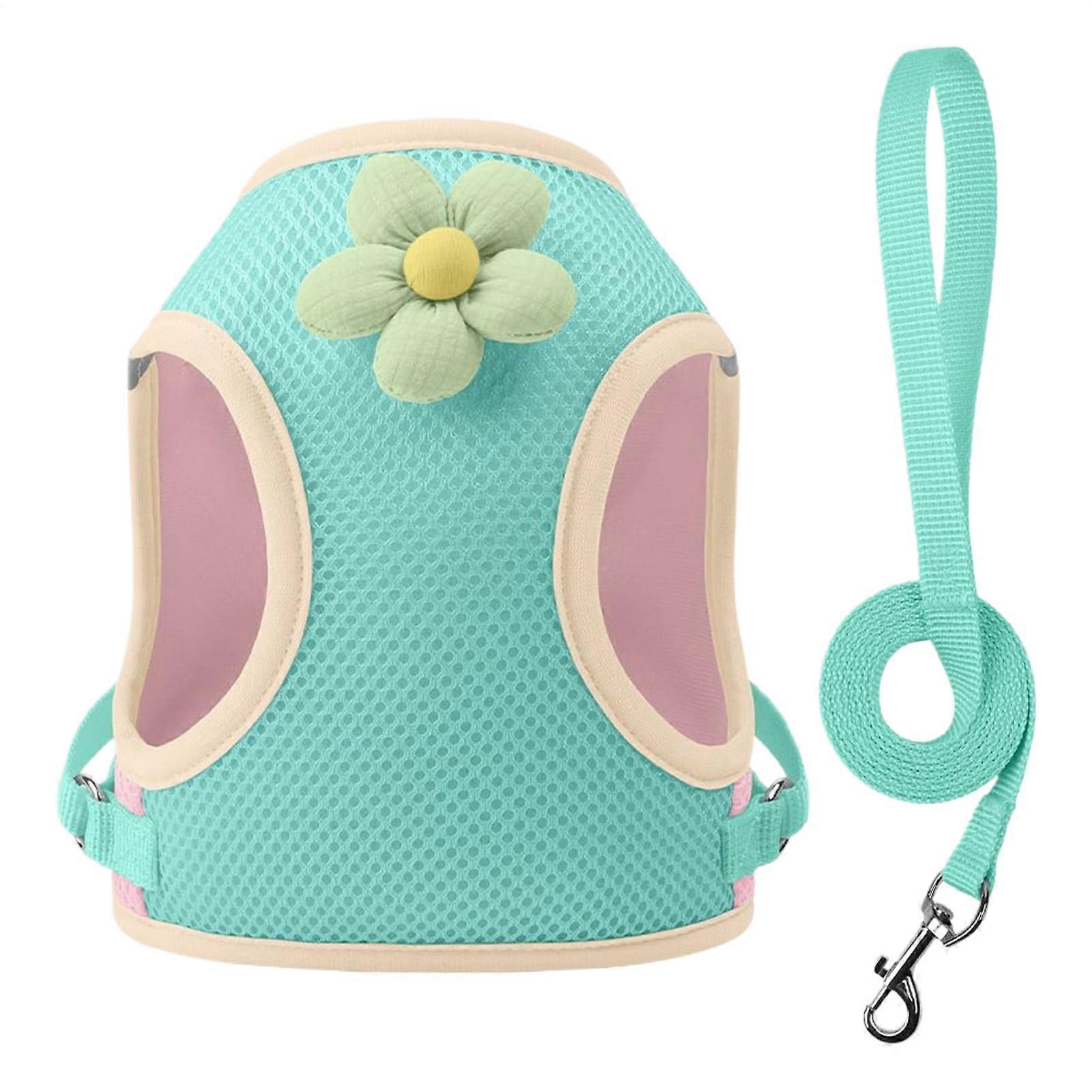 Dog Harness With Collar Reflective Kitten Harness Style Breathable Adjustable Straps Size M Tropical Green