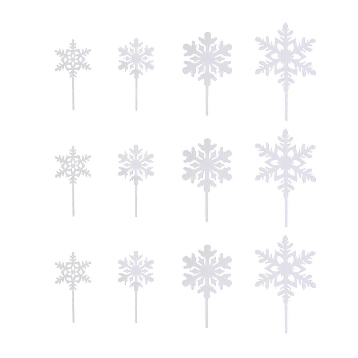 12PCS Acrylic Snowflake Cake Decor Ornaments Cupcake Toppers for New Year Party (White)