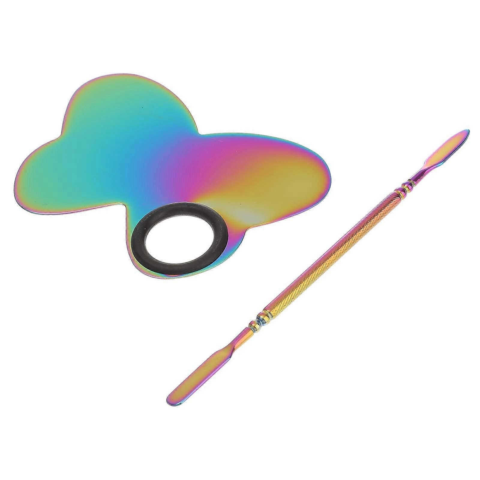 Butterfly Shaped Stainless Steel Makeup Palette with Spatulas for Nail Art Color Mixing, Smooth Surface for Nail Polish and Pigment Blending –
