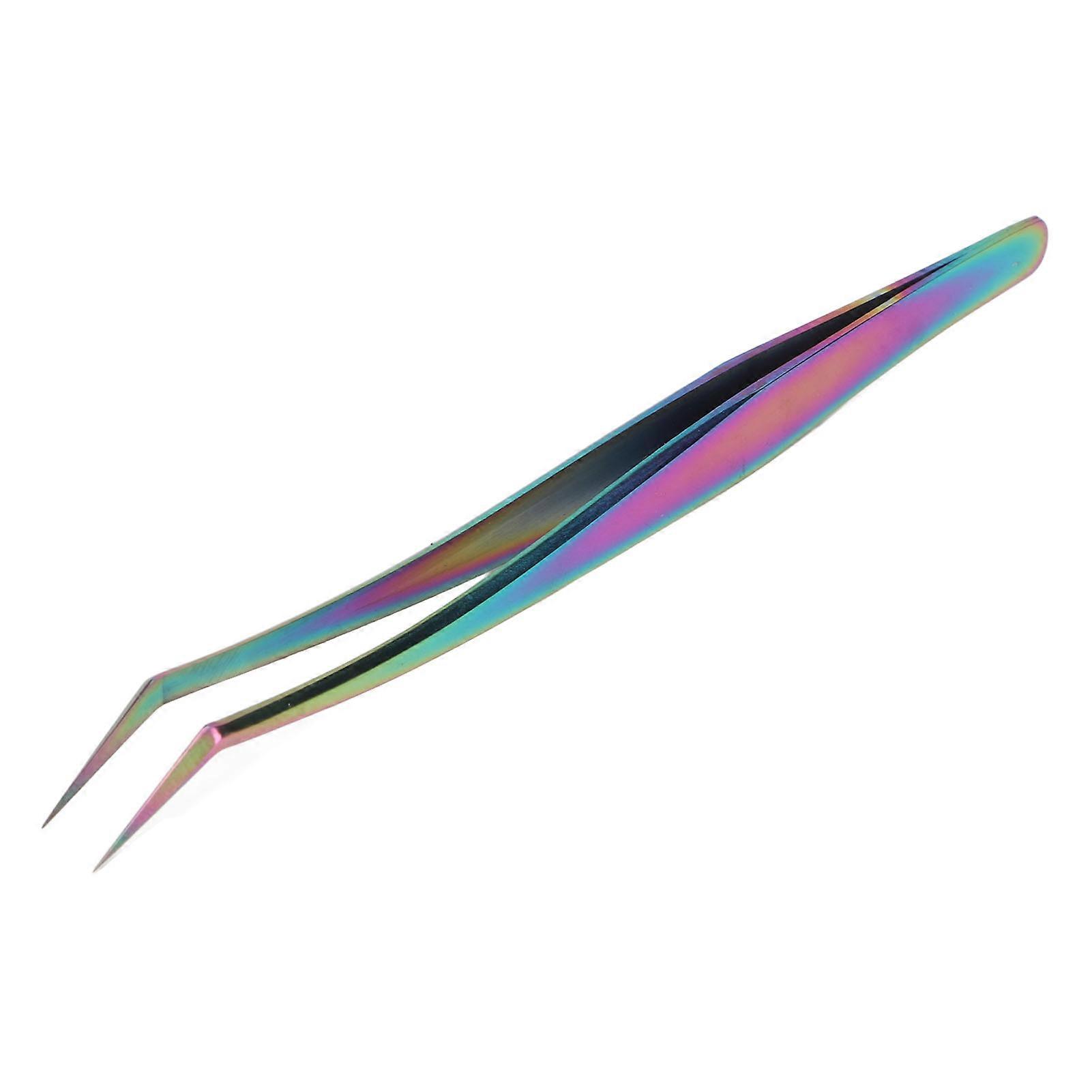 False Eyelash Extension Tweezer Stainless Steel Professional Oblique Precise Lash Tweezer Colorful Long Oblique Tweezers