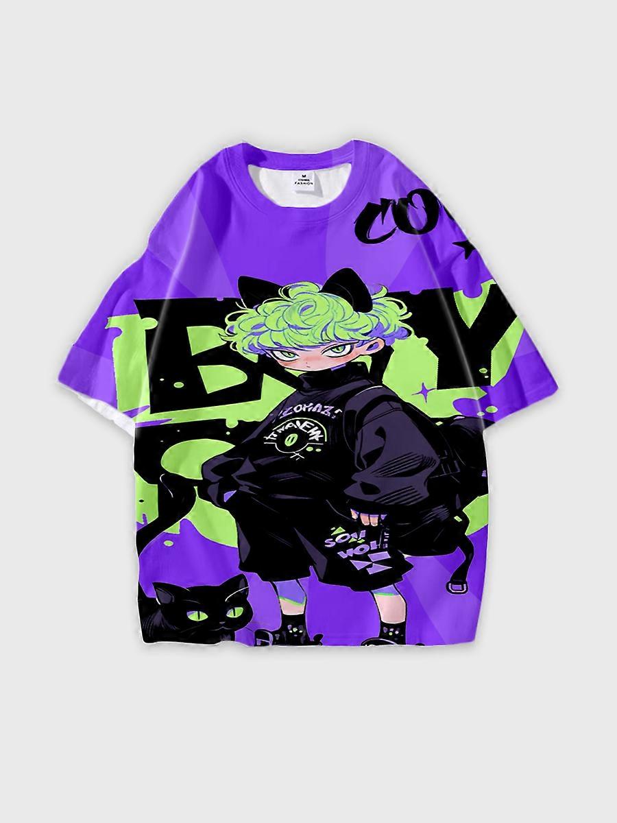 T-shirt round neck Pattern loose short sleeve B1761