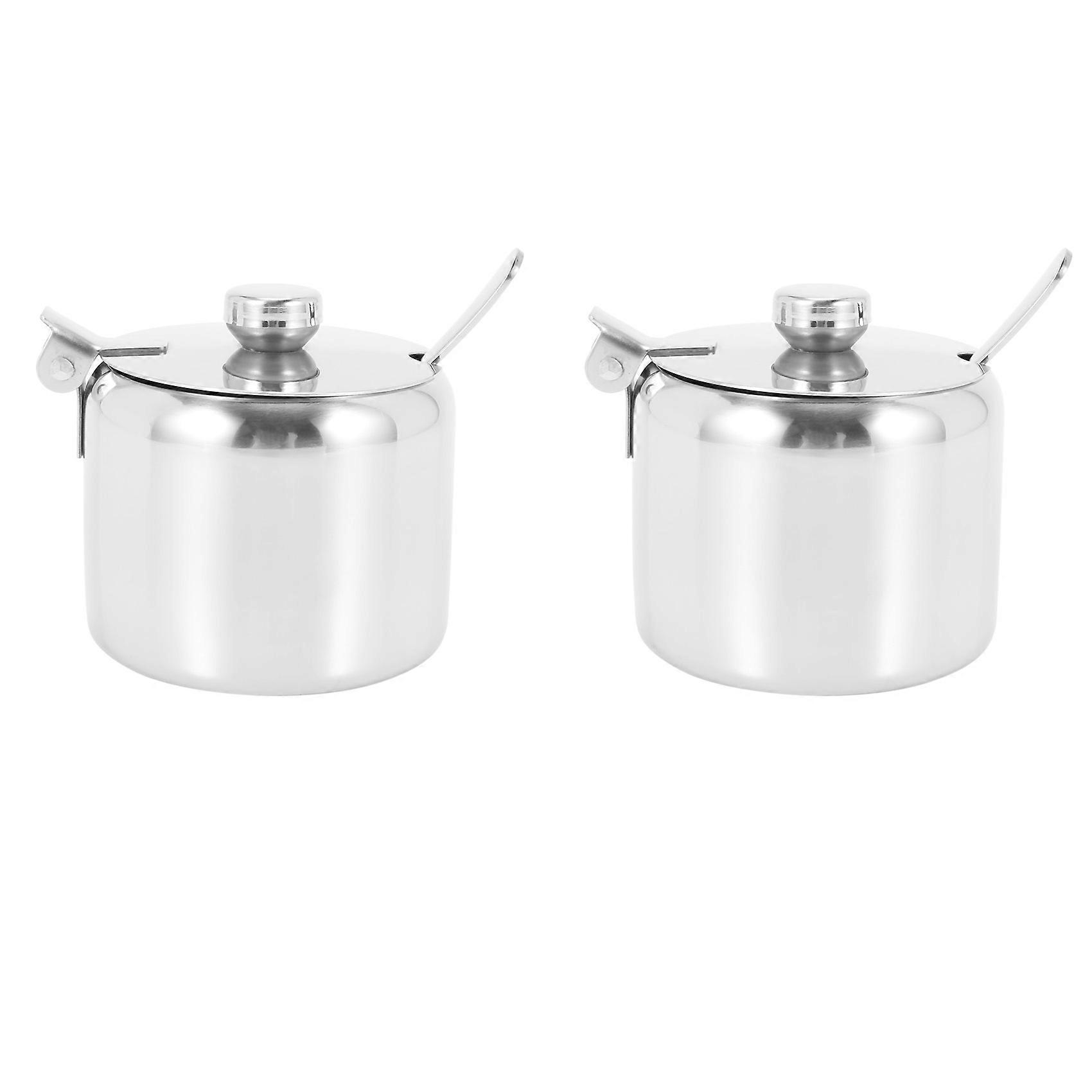 2X Stainless Steel with Lid and Spoon Seasoning Jar Seasoning Jar Tableware Spice Container