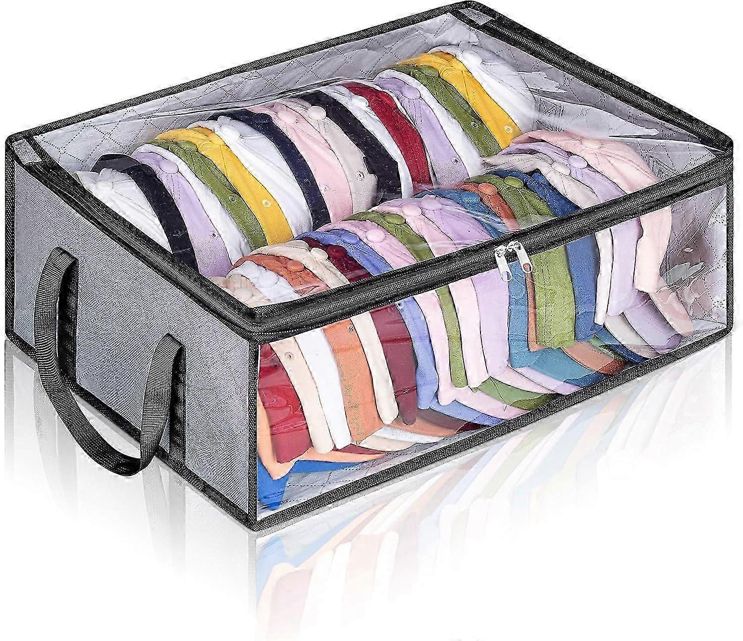Baseball Cap Storage, Large, Holds up to 40 Caps, Wide Hat Organizer for Closet, Snapback Holder, Gray