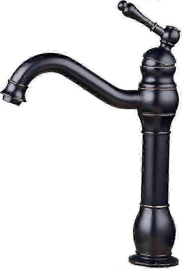 Retro Mixer Tap for Basin with High Spout in Black Brass, Sleek and Antique Design Bathroom Faucet