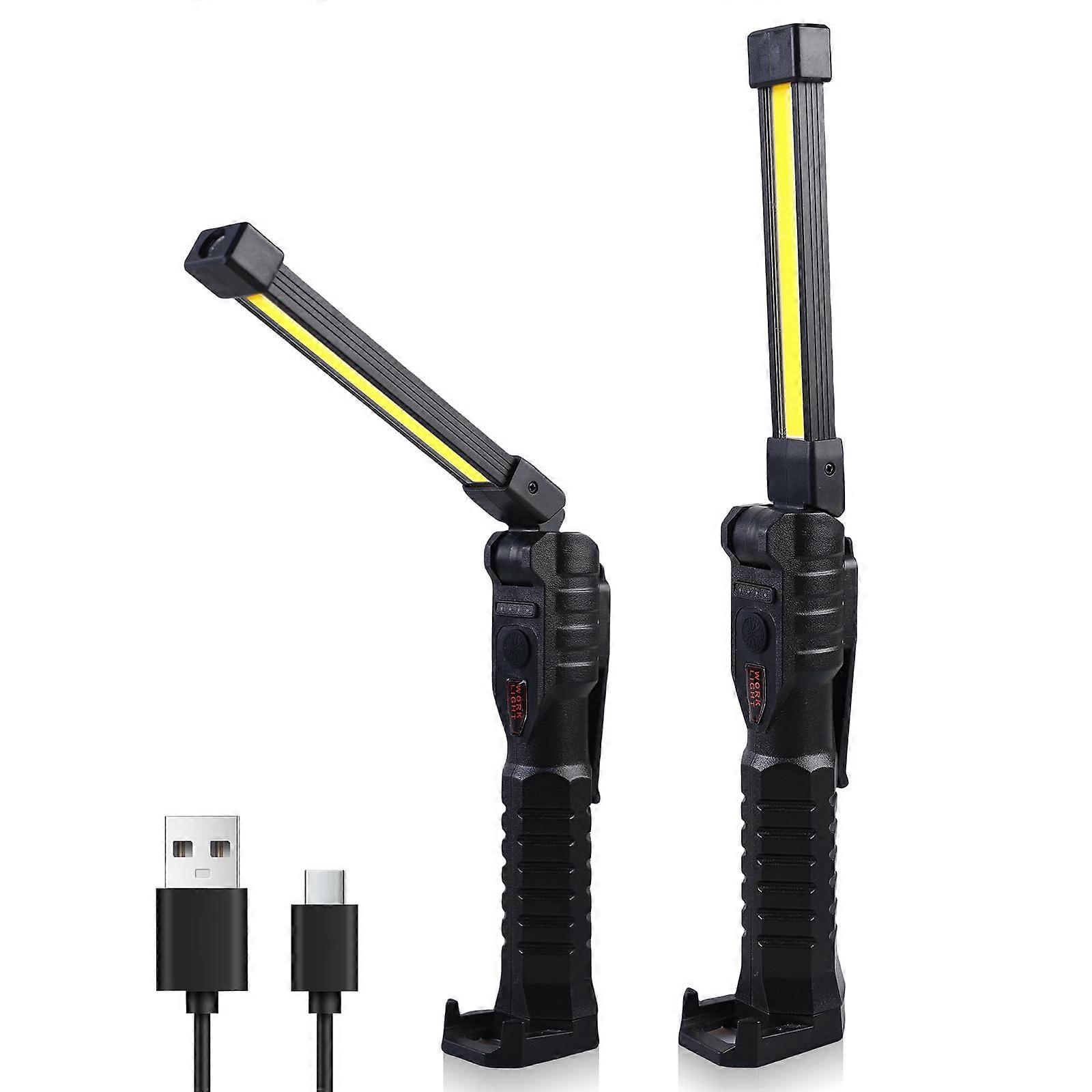 LED Work Light Pack of 2, Rechargeable COB Workshop Lamp with Magnet and Hook, Foldable Inspection Torch for Car Repair