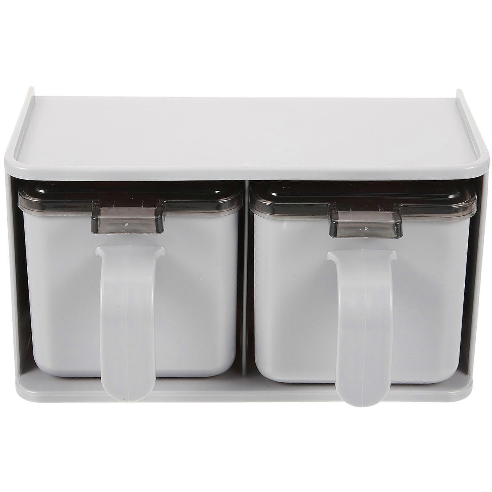 Grey Material Seasoning Box with Spoon for Kitchen Storage Use 7.87"x3.94"x5.51"