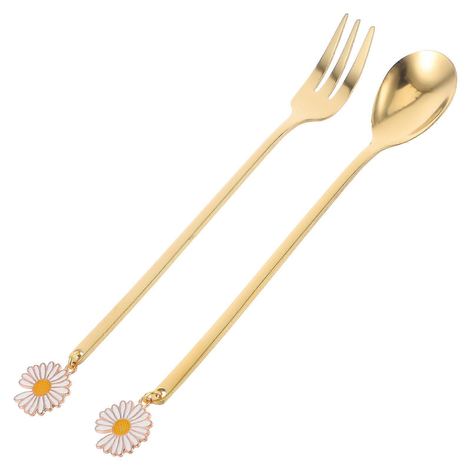 Compact Cake Forks And Spoons For Camping Reusable Mixing Teaspoons 2Pcs