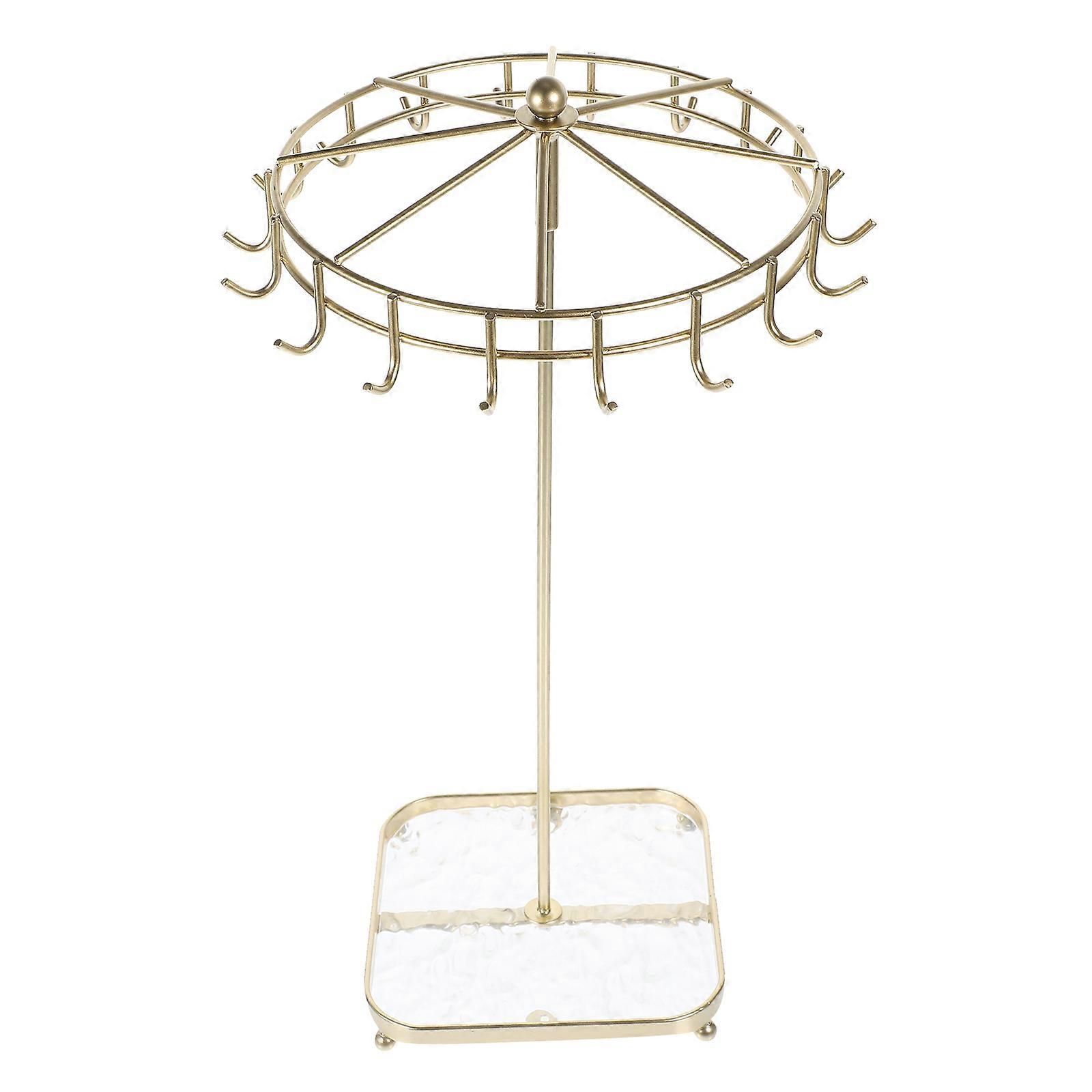 Golden Rotatable Jewelry Display Stand for Necklaces Bracelets with Base Iron Material