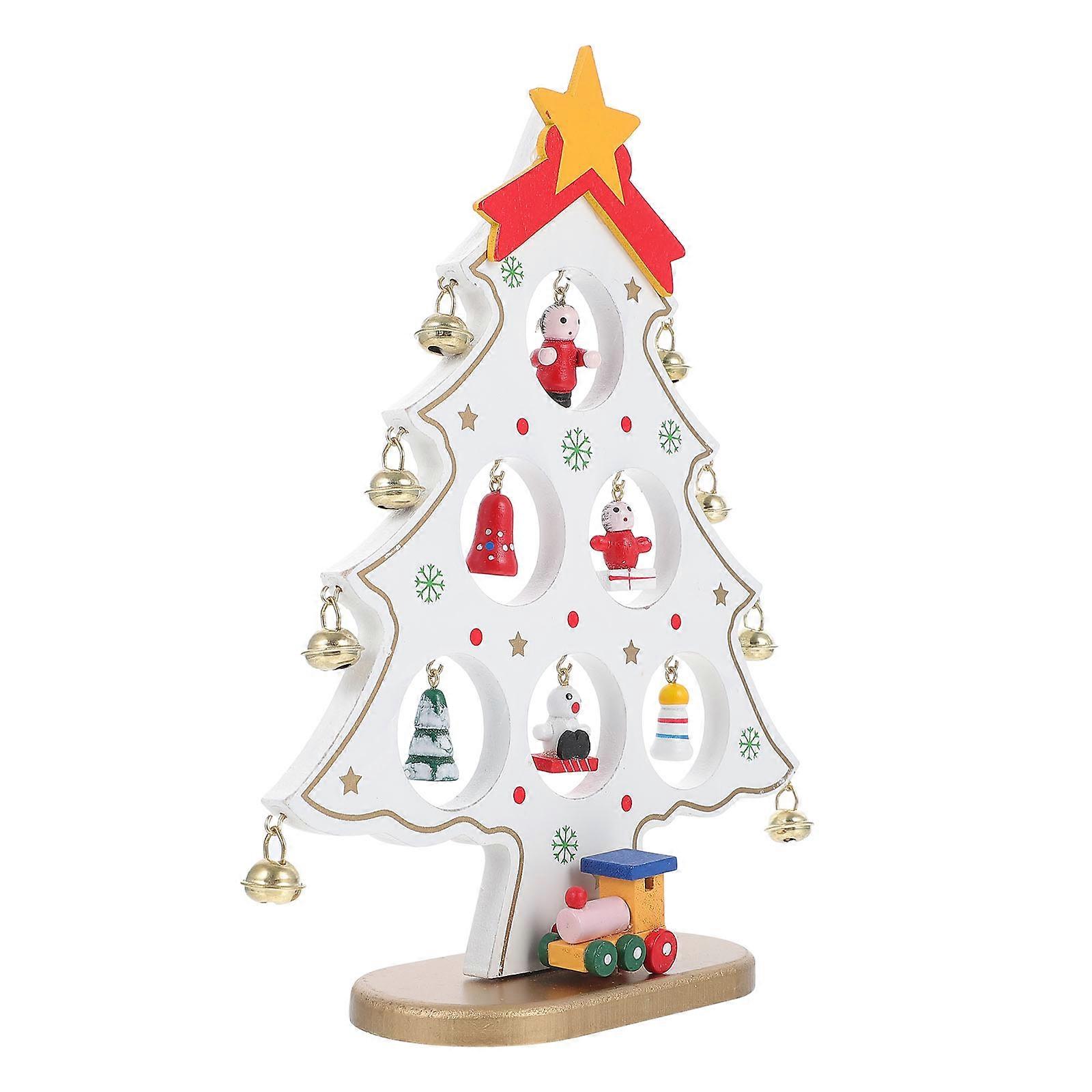 Desktop Ornament 1Pcs White Wooden Mini Xmas Tree with Unique Colorful Design