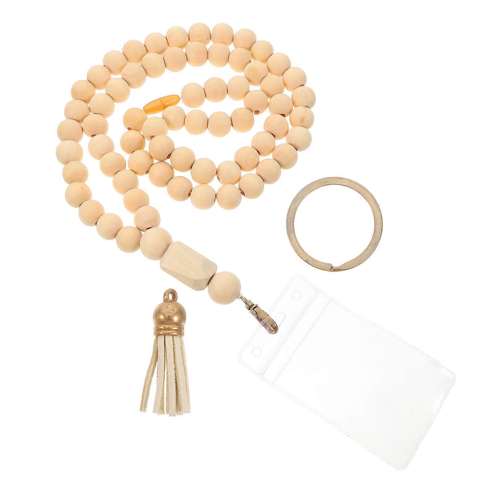 MLINS 1 Set Beaded Lanyard for Teachers Professionals Wooden Bead Necklace for ID Badges Keys School Supply Stylish Beaded Neck Chain