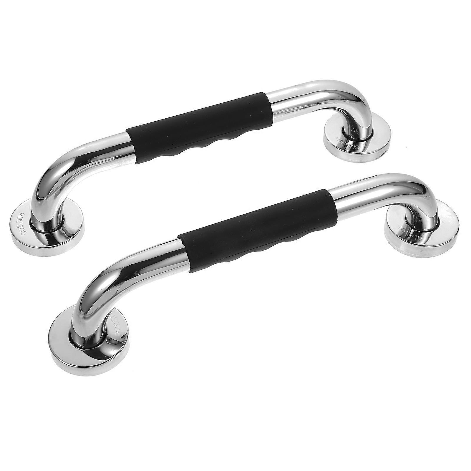 Bathroom Shower Handles 2Pcs Non-Slip Practical Design for Elders Black Stainless Steel Safety Support