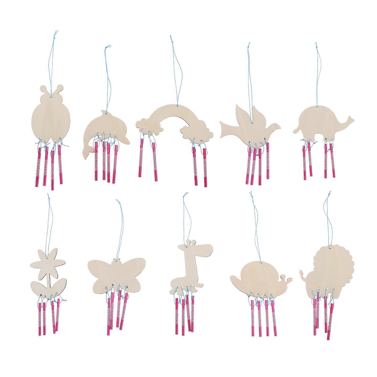 DIY Wood Doodle Wind Chime for Home Decor with Plastic Beige Color 10pcs Mixed Style
