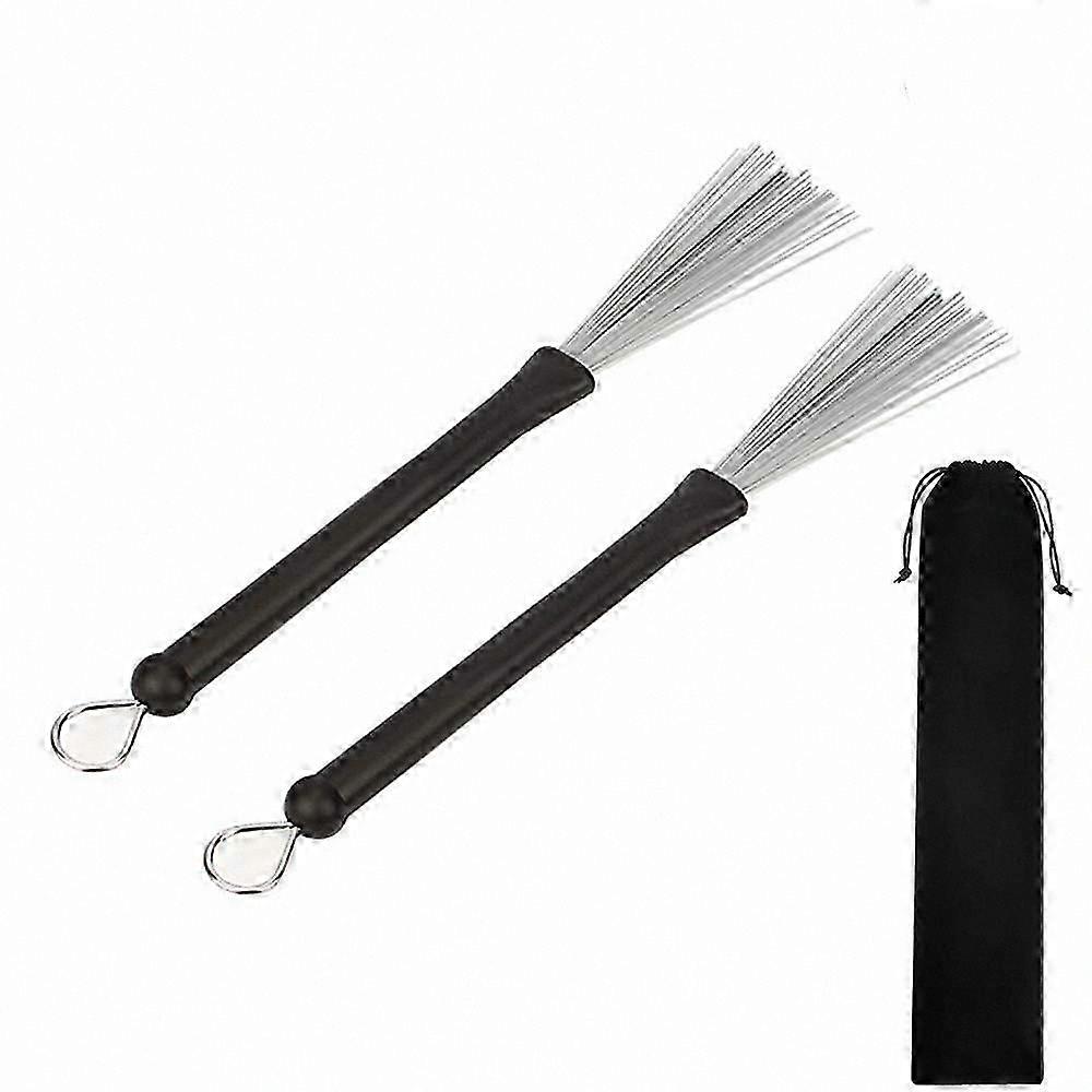 Retractable Wire Percussion Brushes with Comfortable Rubber Handles, Storage Bag Included, Ideal for Jazz and Folk Music, 1 Pair