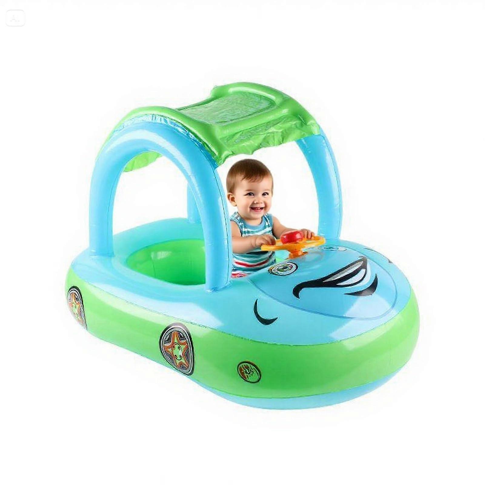Toddler Swimming Aids For Pool - Inflatable Swimming Ring With Sun Canopy In Light Blue For Children 3-6 Years
