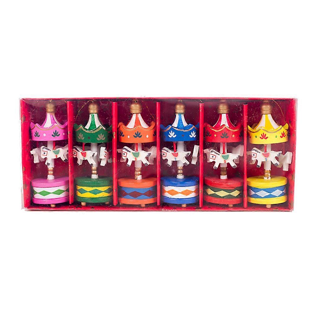 Whimsical Wooden Christmas Ornaments For Party Decoration Rustic Carousel Style 6Pcs Ideal Desktop Decoration