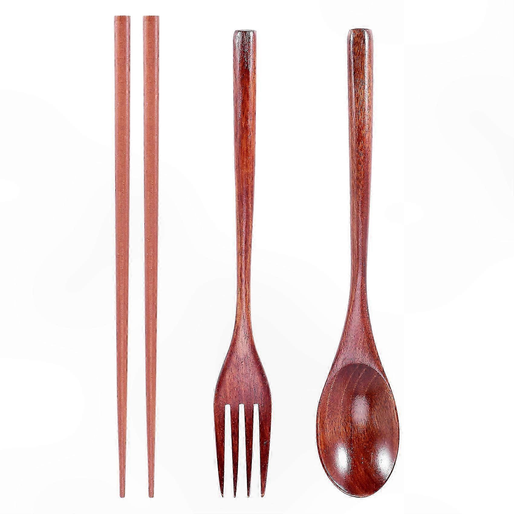 Eco-Friendly Wooden Utensil Set - Reusable Spoon, Fork, Chopsticks for Camping and Travel