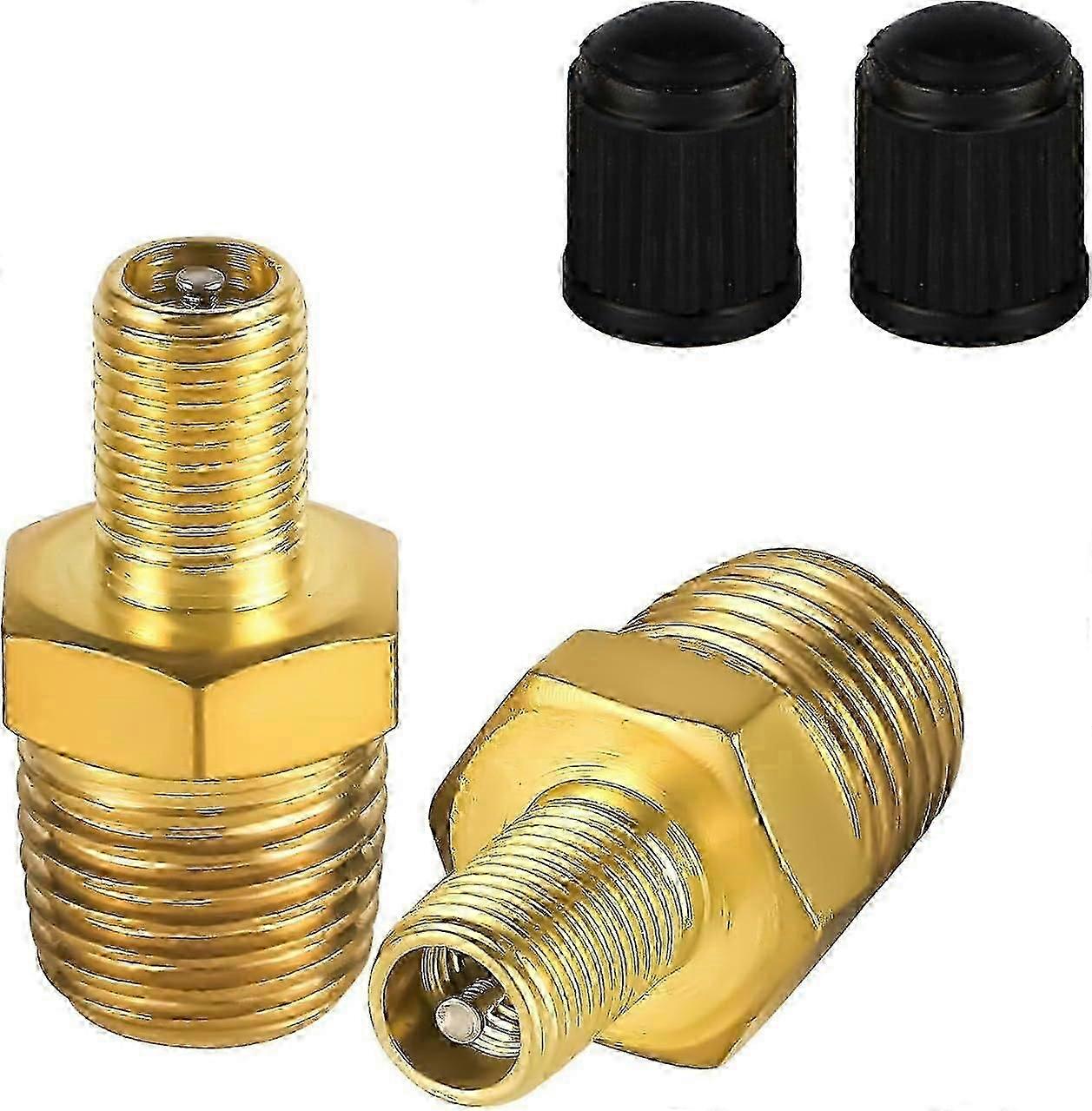 2pcs Brass Air Inflator Adapter, 1/4" NPT (M) to Standard Valve for Schrader (M)
