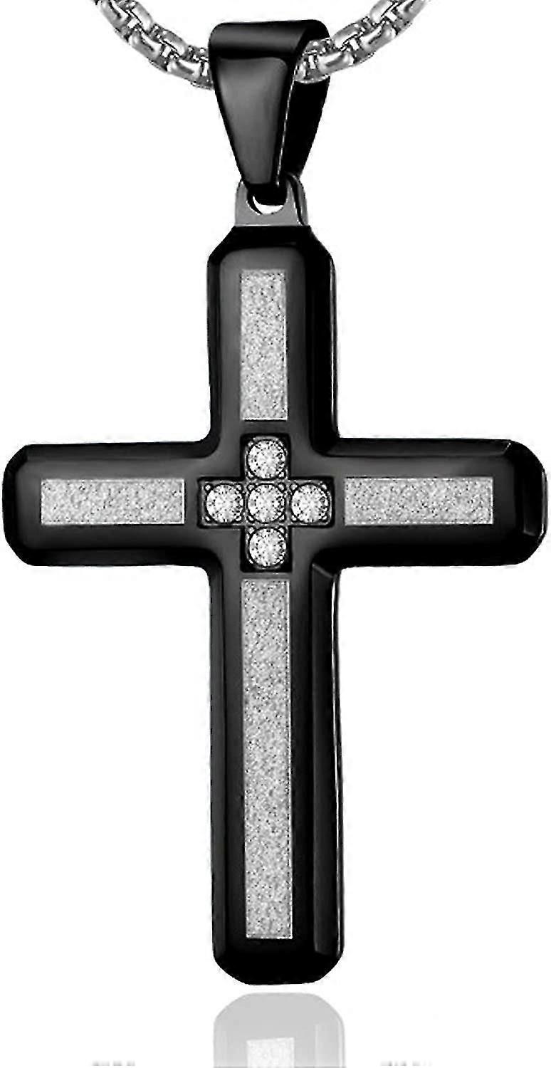 18k Gold Iced Out Cross Necklace For Men ,316l Stainless Steel Cuban Link Chain Cross Pendant