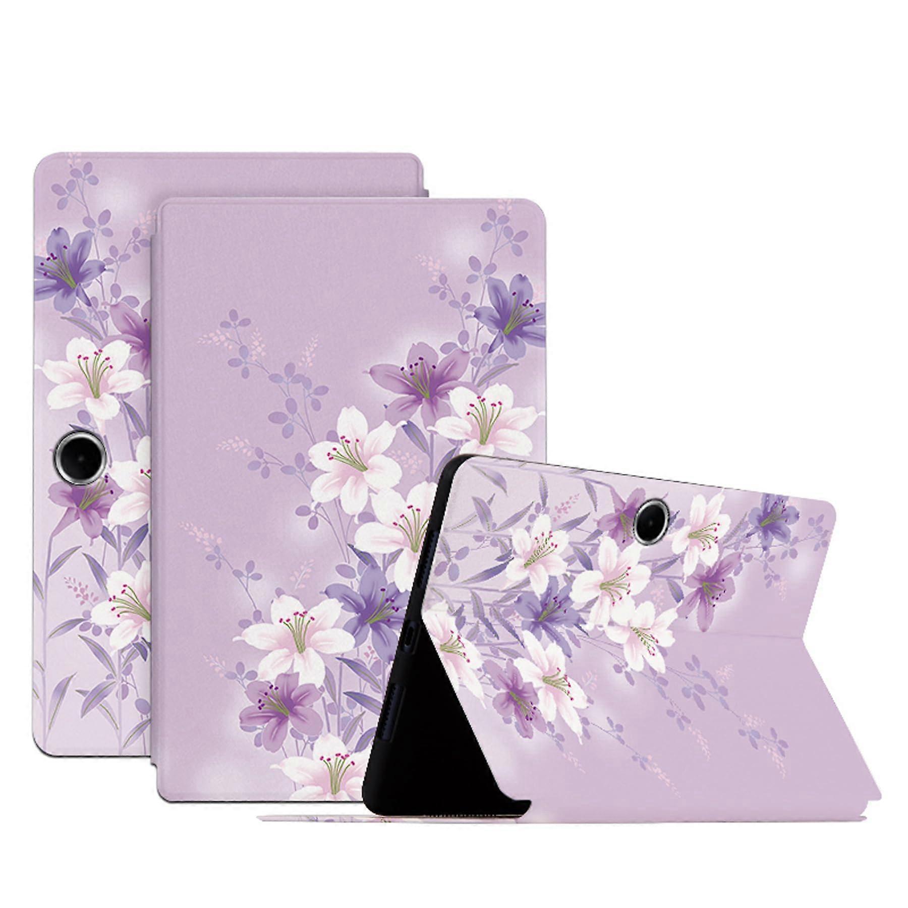 Oppo Pad SE 11.0 英寸皮革花卉图案保护壳,带自动睡眠/唤醒功能