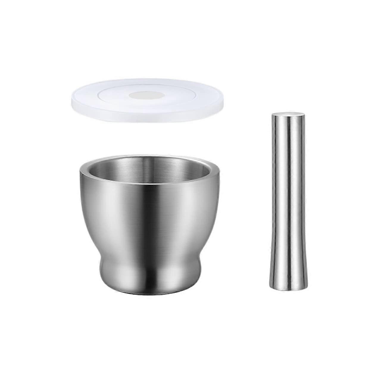 Mortar and Pestle Set, 18/8 Stainless Steel Spice Grinder with Lid, Anti-Slip Base, Kitchen Tool for Grinding and Crushing