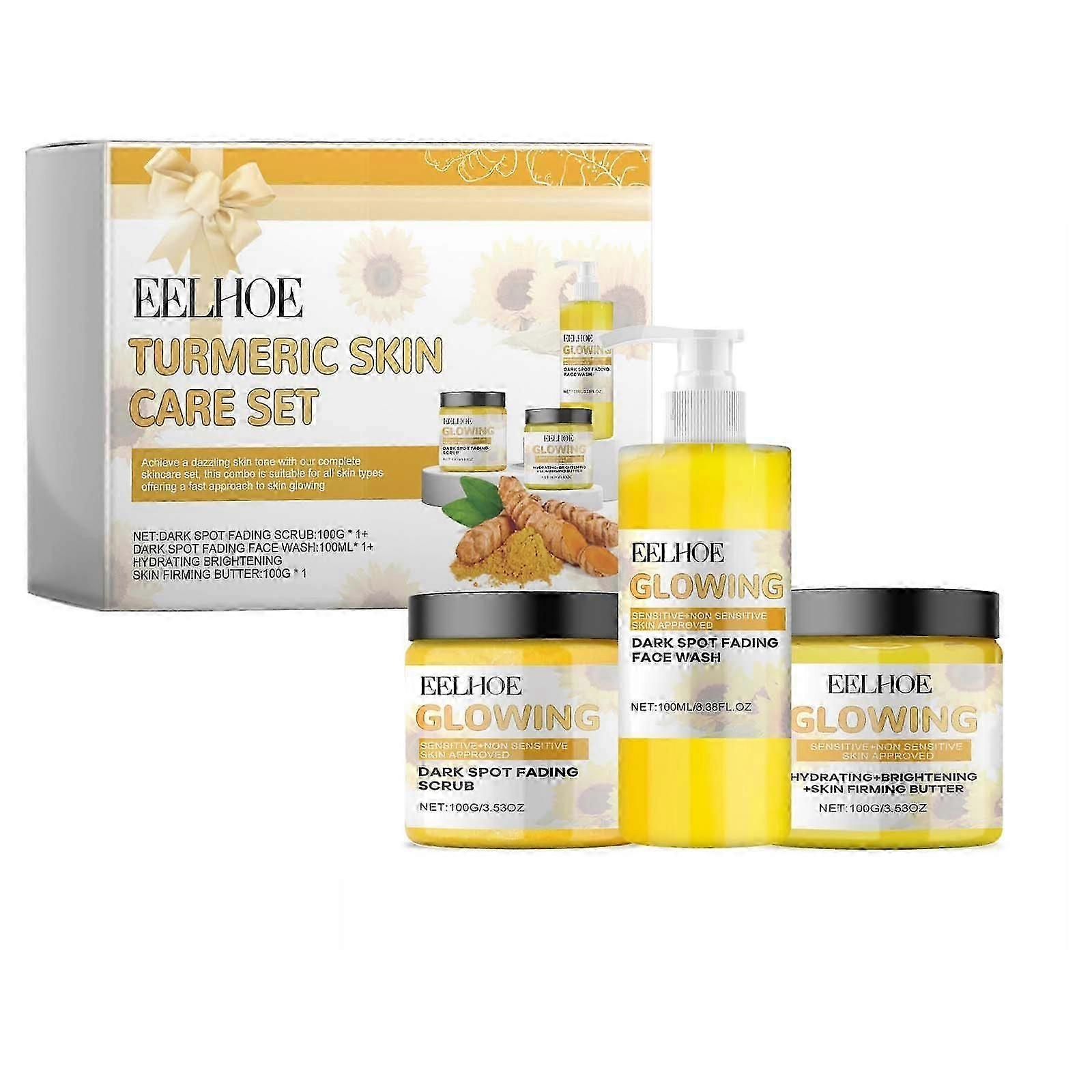 EELHOE Turmeric Skincare Set: Moisturizing, Moisturizing, Cleansing, Refreshing, Oil Control, Diminishing, Fine Lines, Nourishing, Cleansing Set