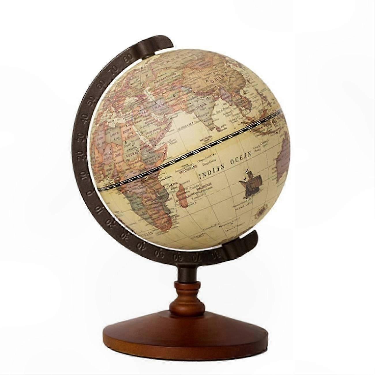 Vintage Wooden World Map Globe for Home Decor and Desk Craftsmanship Retro Style Geography Ornament