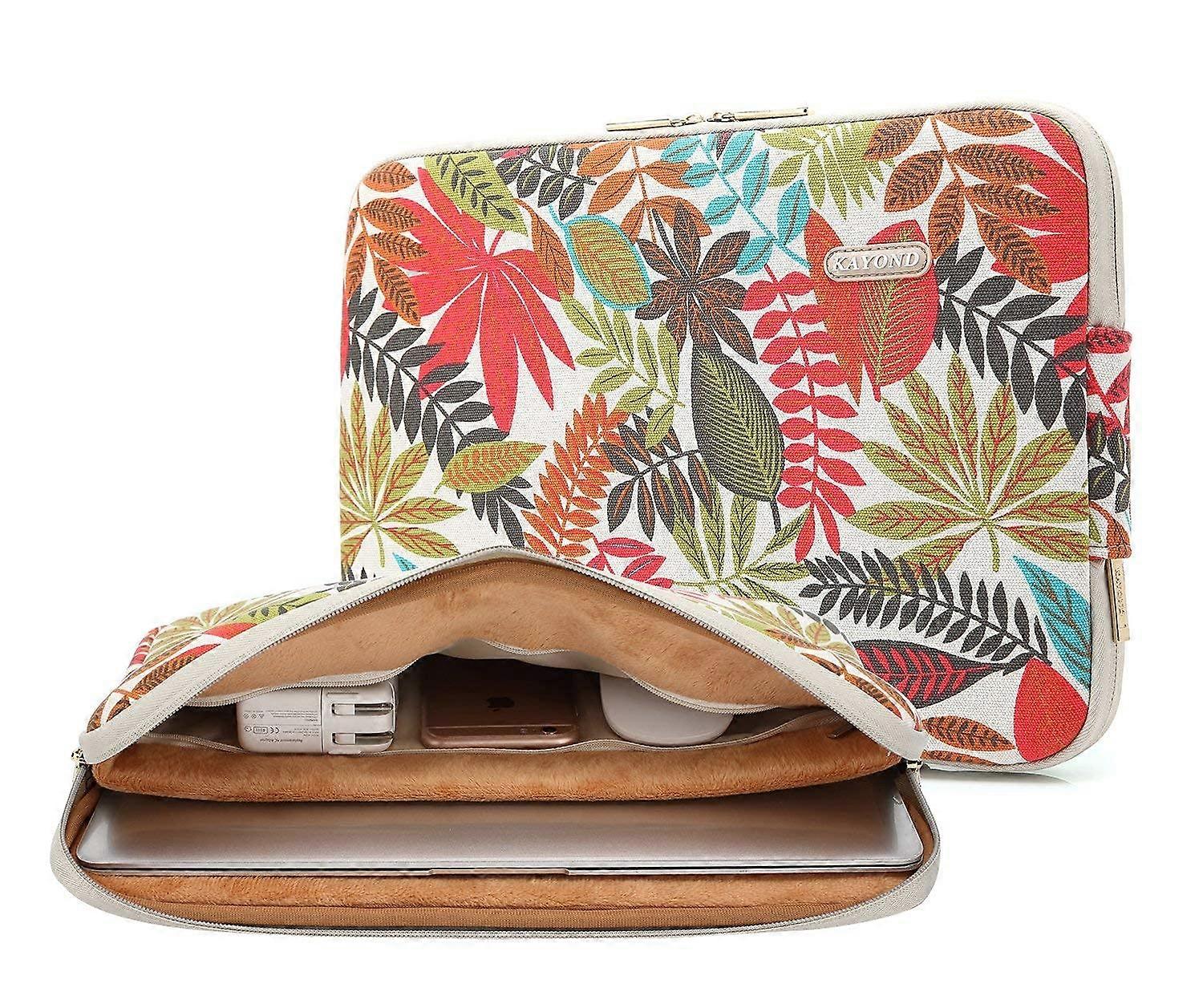 Forest Series Pattern Water-Resistant 15 Inch Canvas Laptop Sleeve for 15-15.6 Inch MacBook Pro, White Color