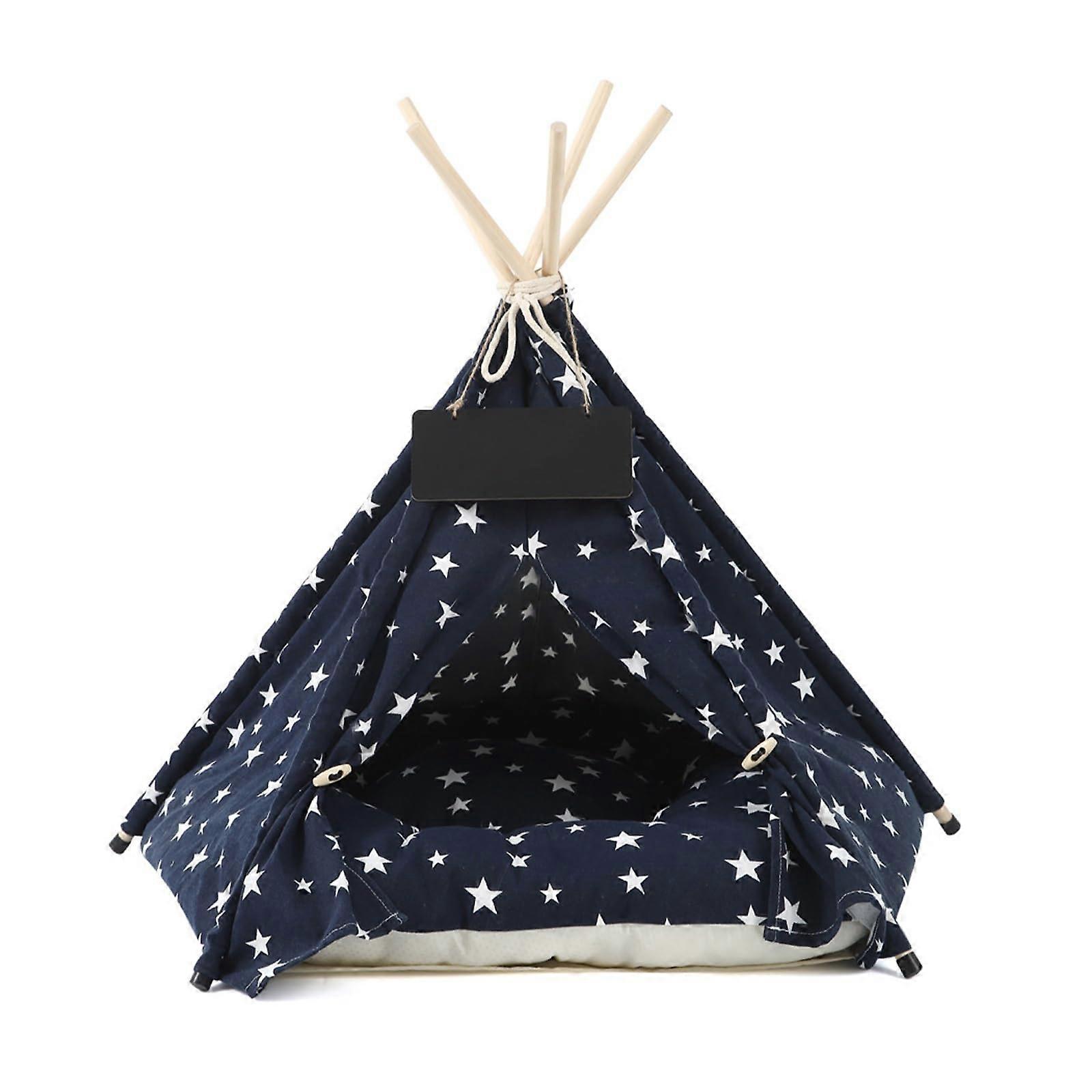 Pet Teepee for Small Dogs and Cats, Portable Indoor Pet Tent with Thick Cushion, Removable and Washable, Blue