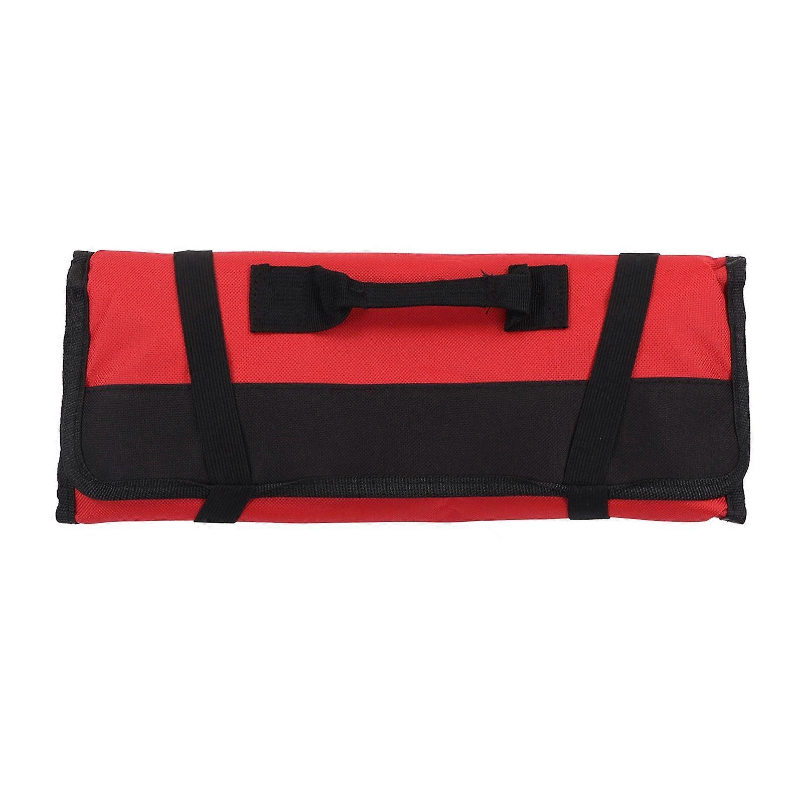 Multifunctional Tool Roll Bag Thickened Oxford Cloth Wear Resistance Waterproof Portable Tool Roll Up Pouch Red