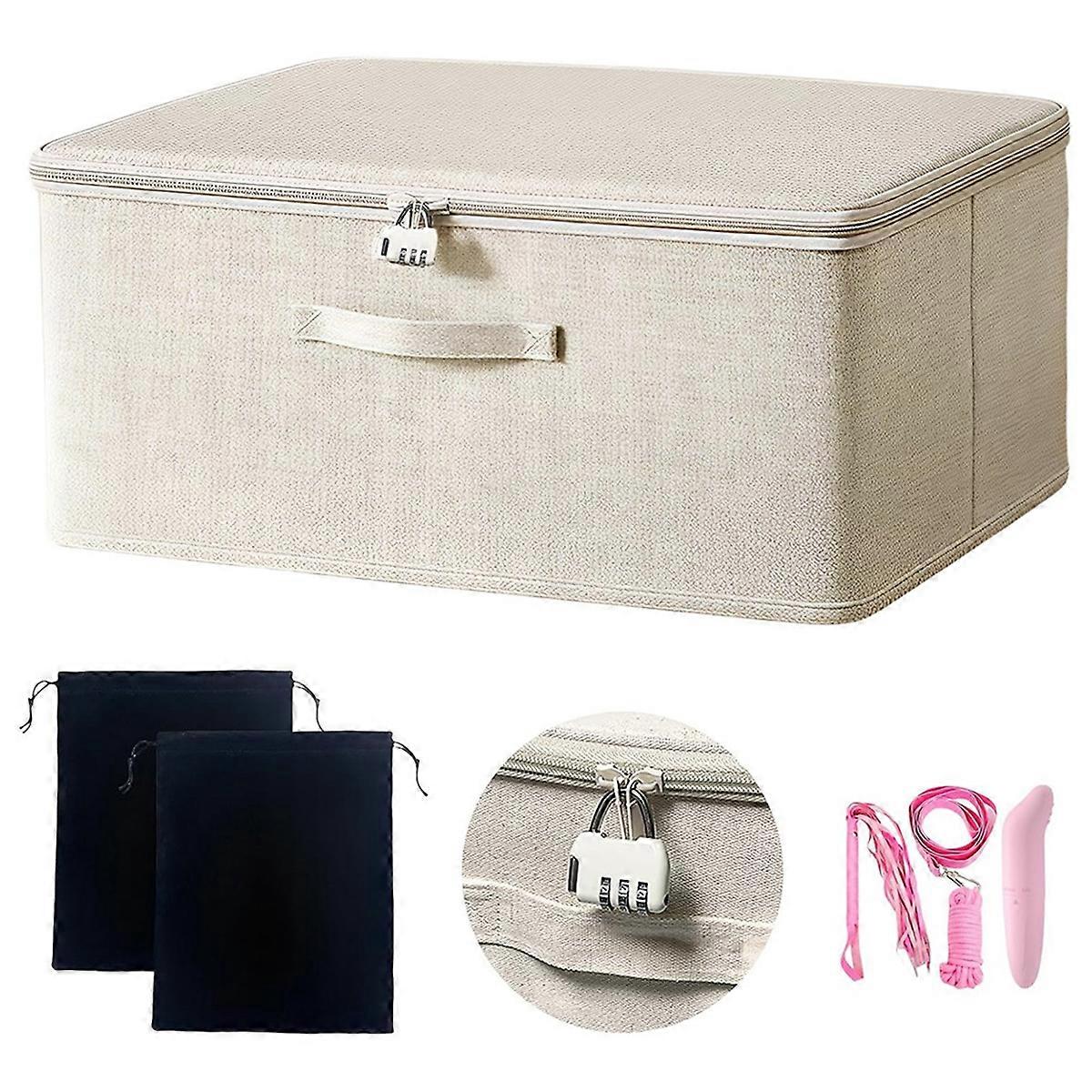 Locking Adult Game Toy Storage Organizer Lock Box Toy Storage Beige