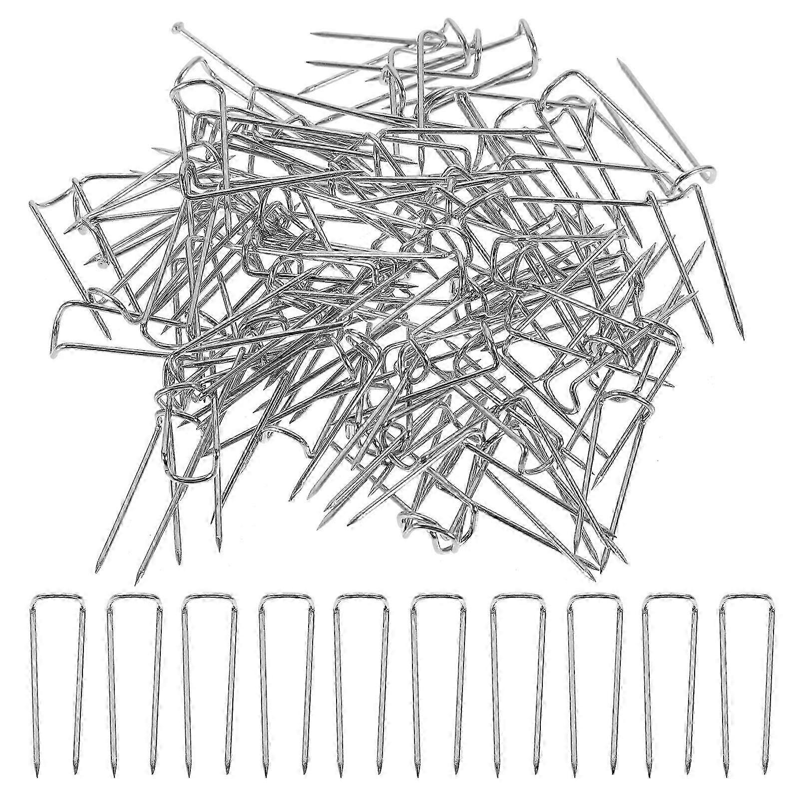 U-Shape Sewing Push Pins for Fabric Craft Making, Silver 1.7x0.4cm, 100-Pack