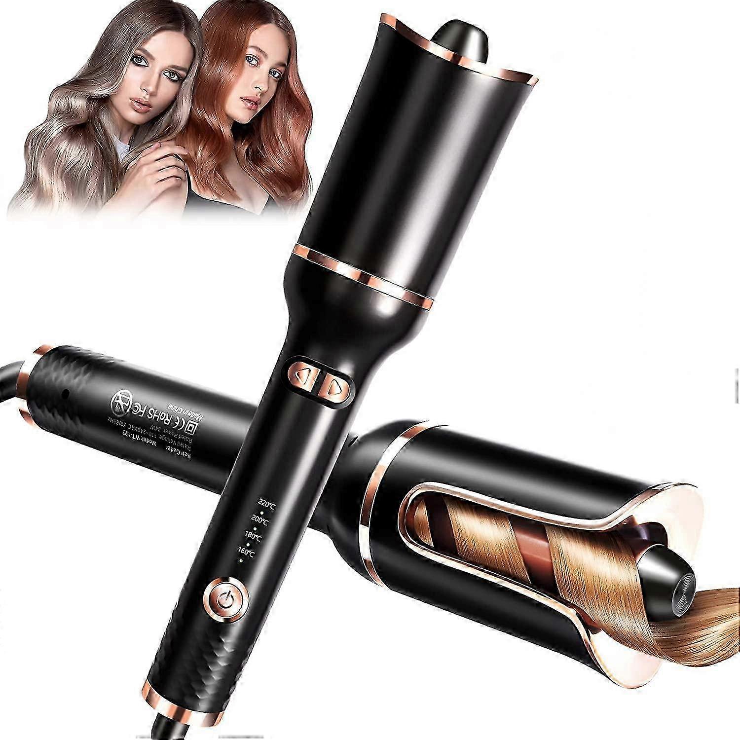 Professional Automatic Hair Curler with 1" Barrel, 4 Temp & Timer Settings, Dual Voltage Rotating Curling Iron