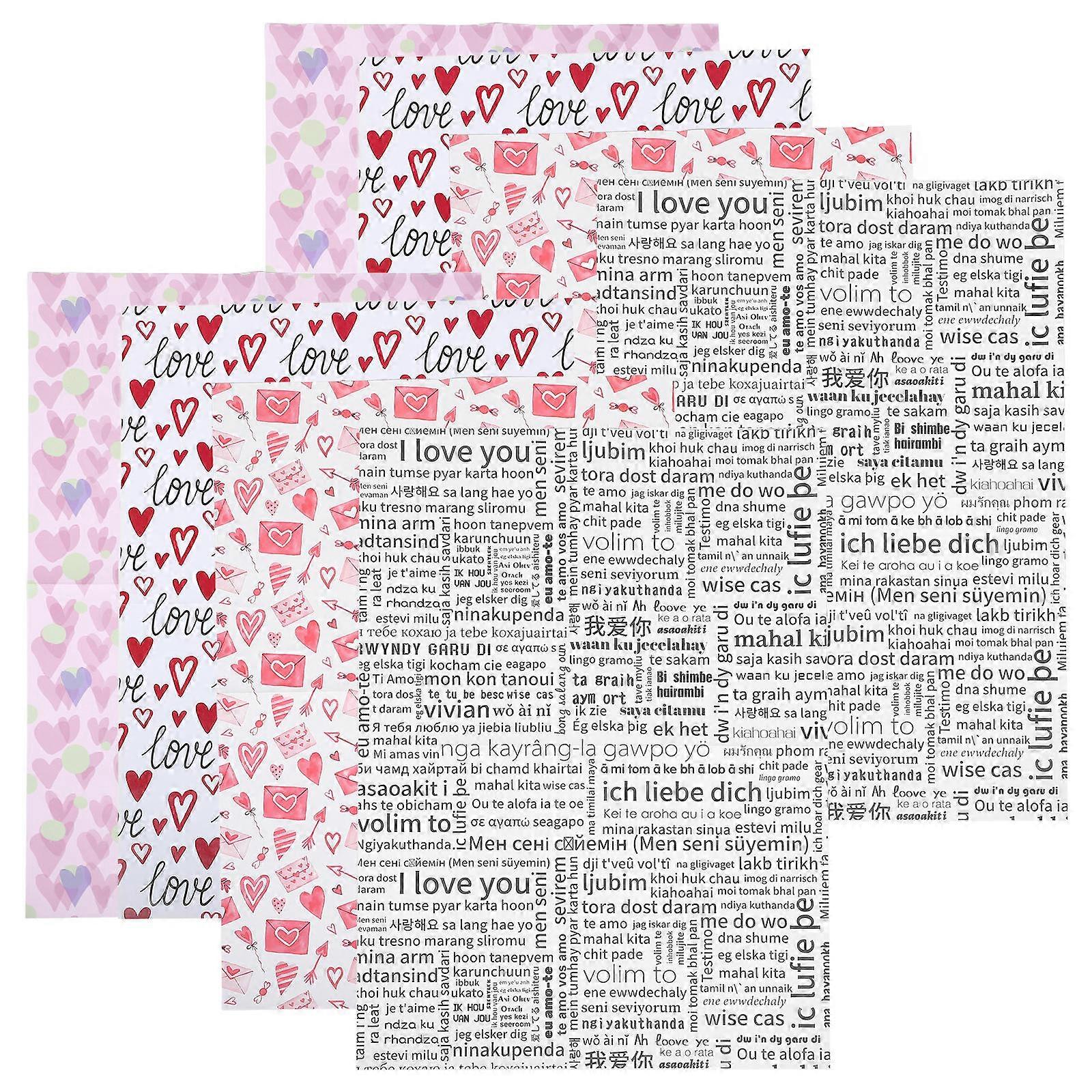 Valentine's Day Wrapping Heart Pattern Decorative Art Paper 8Pcs