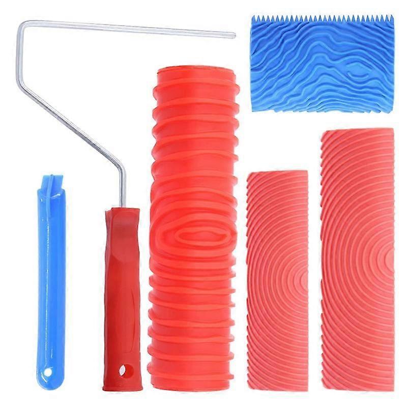 4Pcs Wood Graining Painting Tool Set, M21 MS16 Grain Texture Pattern Roller with Handle, for DIY Fl