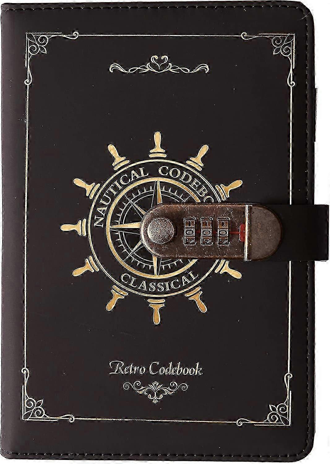 Vintage Pu Leather Diary With Combination Lock (nautical Pattern), A5 Secret Password Notebook Diary