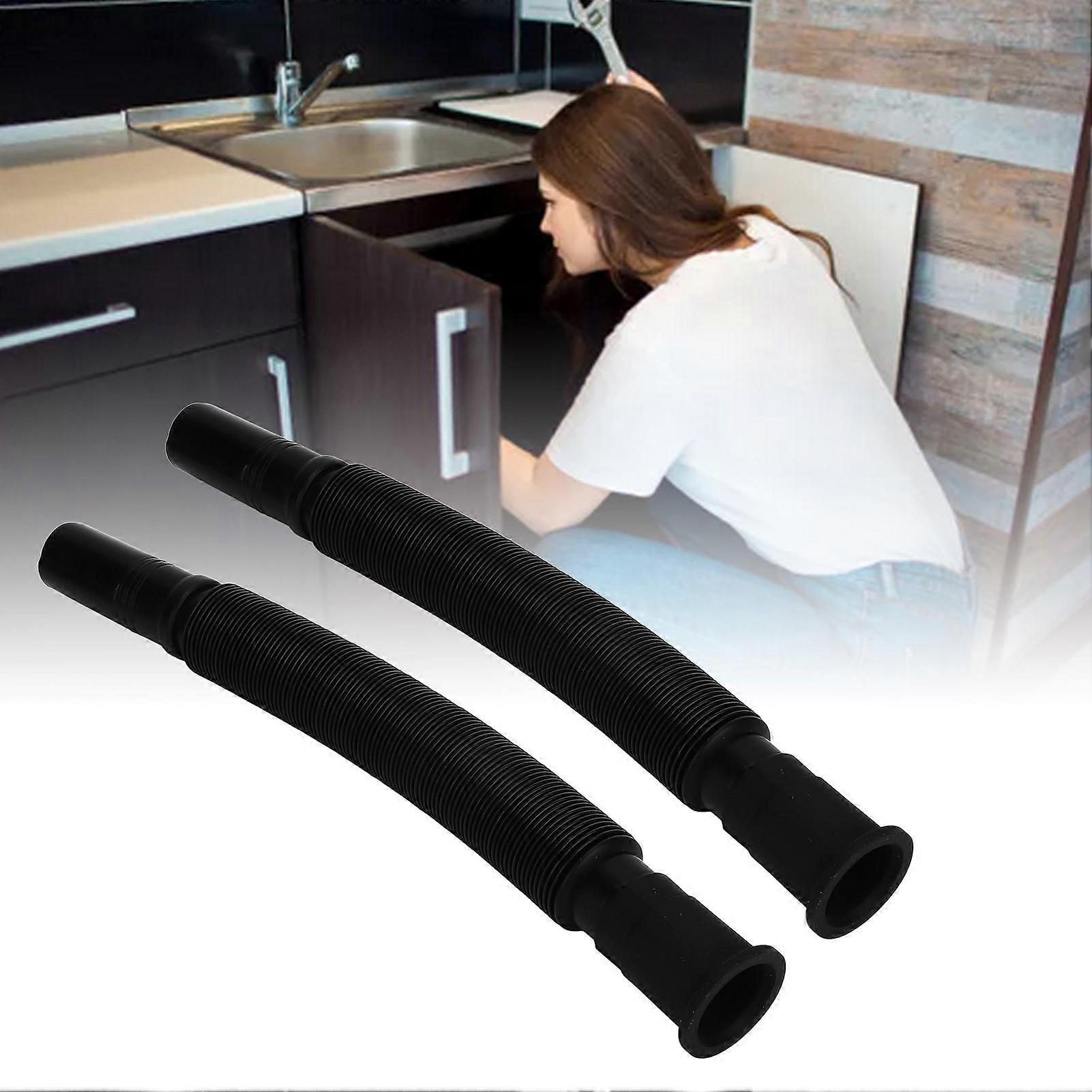 2Pcs Black Flexible PVC Basin Drain Pipe for Kitchen Bathroom