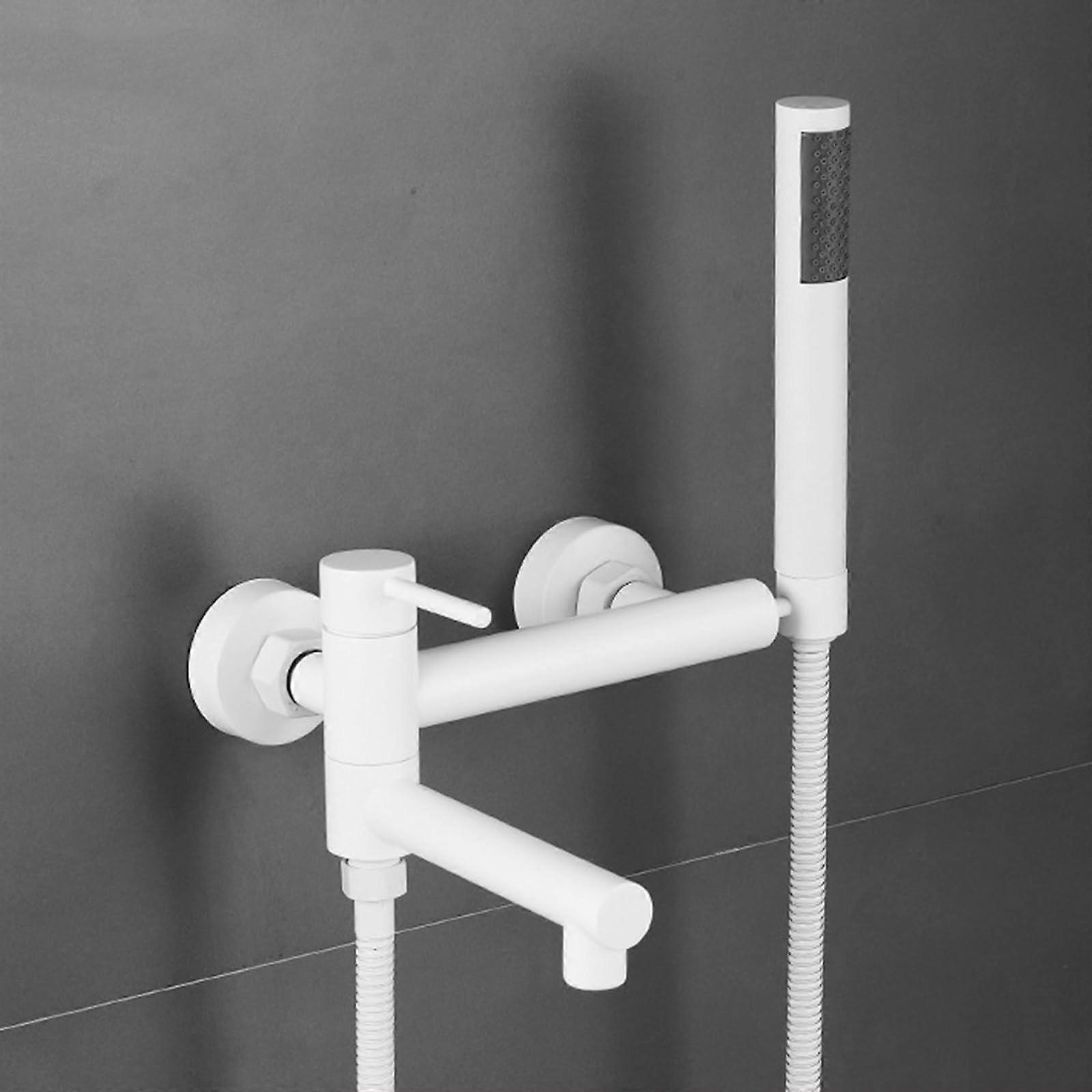 Wall Mounted White Bath Shower Mixer Tap 90 Degree Swivel Single Lever With Shower Head and Hose Set Modern Design