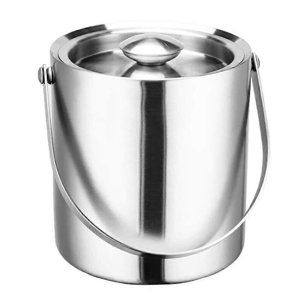 Stainless Steel Ice Bucket With Lid And Tongs, DoubleWall Insulated, Mirror Polish Finish, Thickening Barrel