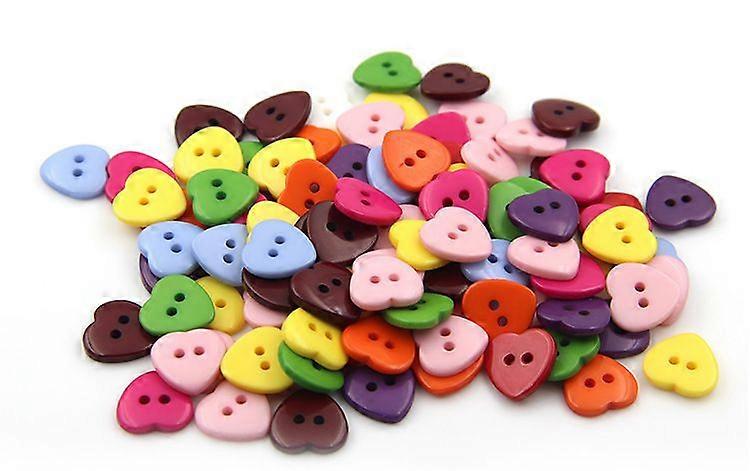 300pcs Heart Resin Buttons: 2-Hole Heart Shaped Buttons Assorted Colors Fastener Embellishments for Cardigans Sweaters Sewing Crafts