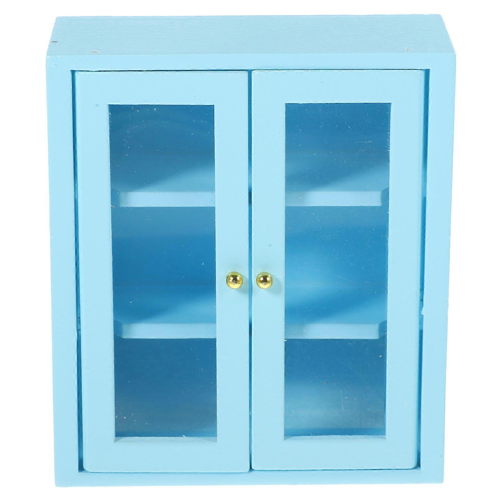 Mini House Cabinet Wooden Rectangular Mini House Ornament Blue for 1Pack