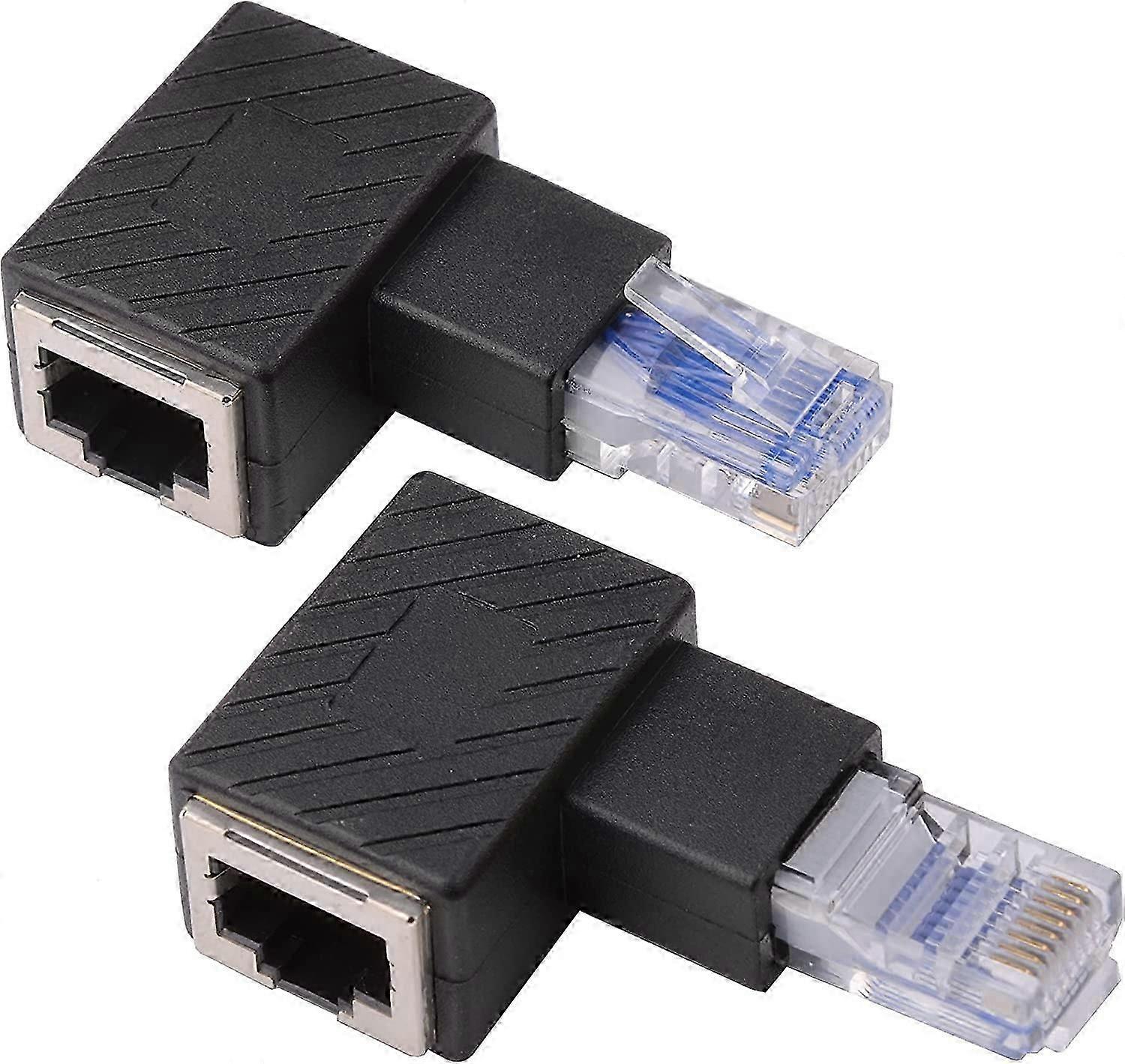 2pcs 90 Ethernet Adapter Right+Left Angle RJ45 Plug to Socket Adapter