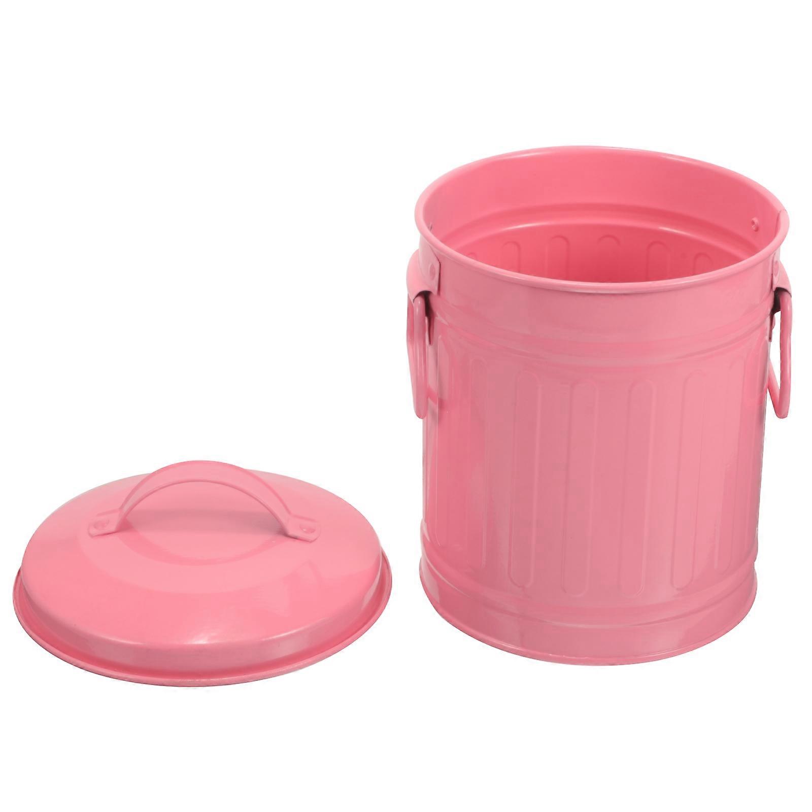 Pink Garbage Bin Metal Trash Can for Storage 3Pcs Table Waste Bin with Lid