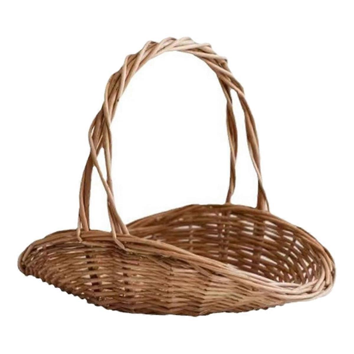 Rattan Wicker Woven Basket with Handle, Portable Garden Harvest Basket, Multipurpose Wicker Storage