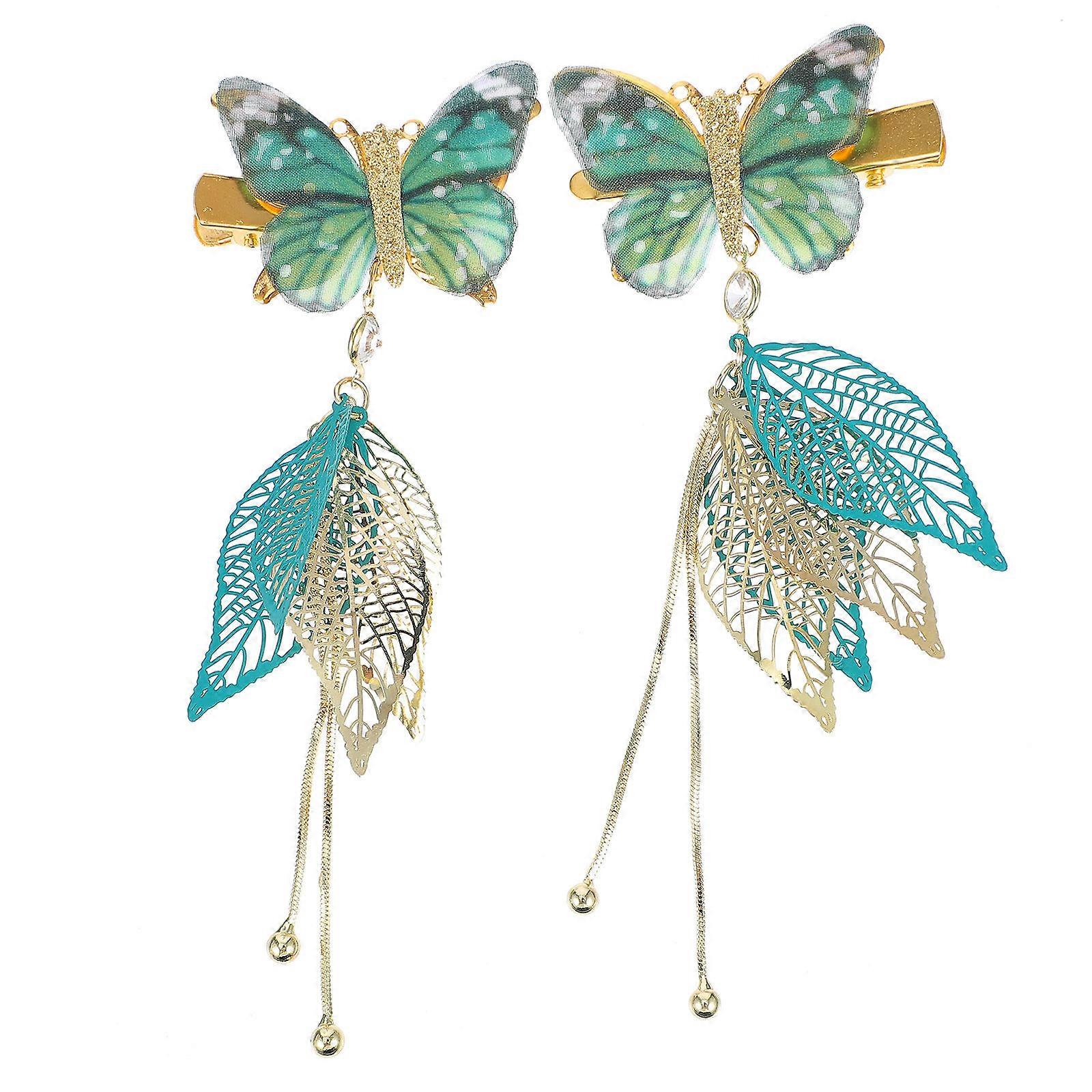 Elegant Chinese Style Hair Barrettes With Butterfly Tassel Design 11X4.5cm 1 Pair