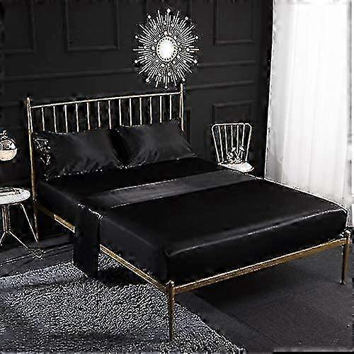4pcs silk sateen bedding set with fitted sheet,flat sheet,pillowcase,breathable,black(super king) 2025