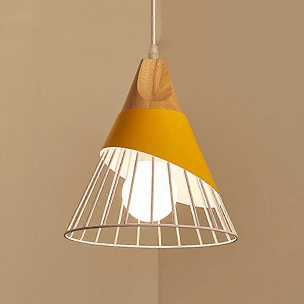 Desk Lamp Macaron Lamp Shade Minimalist Single Head Pendant Light With Wooden Handle And Metal Cage For Dining Room