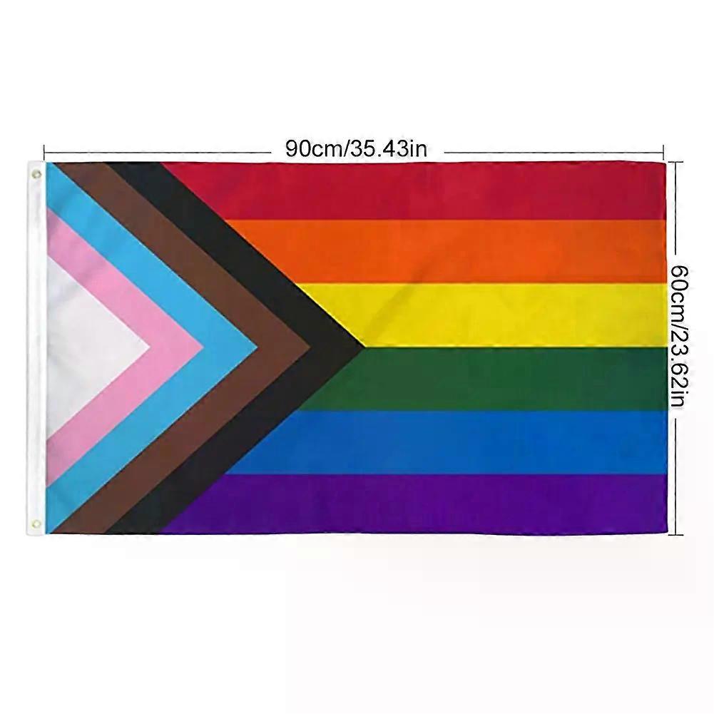 90X150cm Gay Progress Pride Rainbow Flag Lesbian Love Equal Banner UV Fade Proof Canvas Header Double Stitched for Wall and Pole