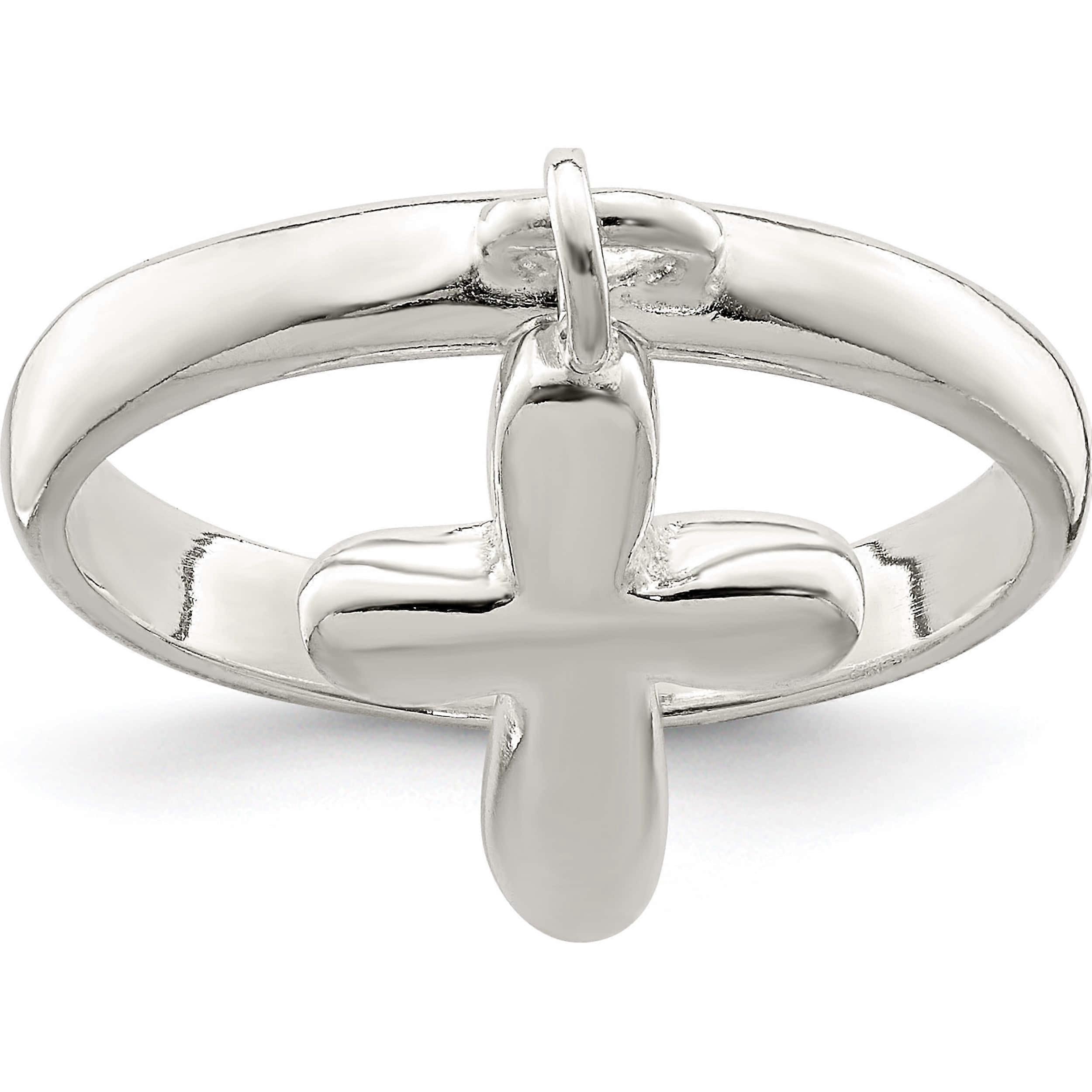 Sterling Silver Solid Cross Dangle Ring (Size 8) Made In India qr963-8